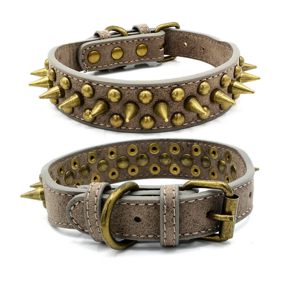 Retro Studded Spiked Rivet Large Dog Pet Leather Collar Pit Bull S-XL
